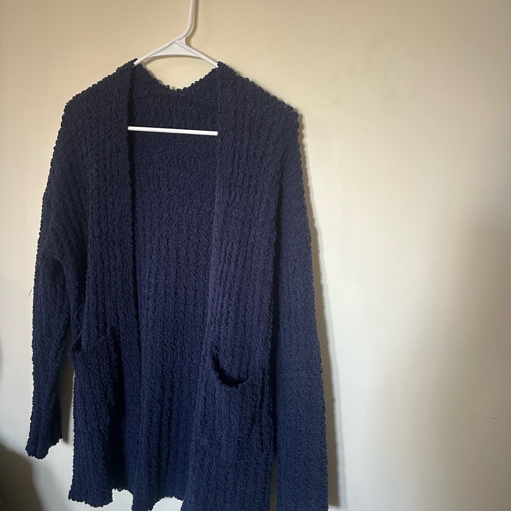 Cozy Navy Blue Open-Front Women’s Textured Knit Sweater Cardigan